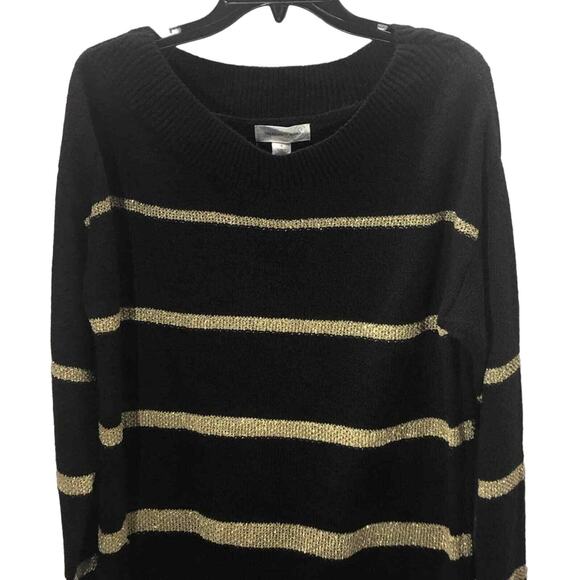 Treasure & Bond Women’s Size Small Black Gold Metallic Stripe Tunic Sweater - Picture 8 of 9
